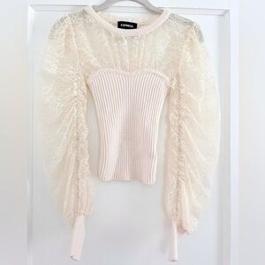 EXPRESS Ivory Off White Lace Blouse